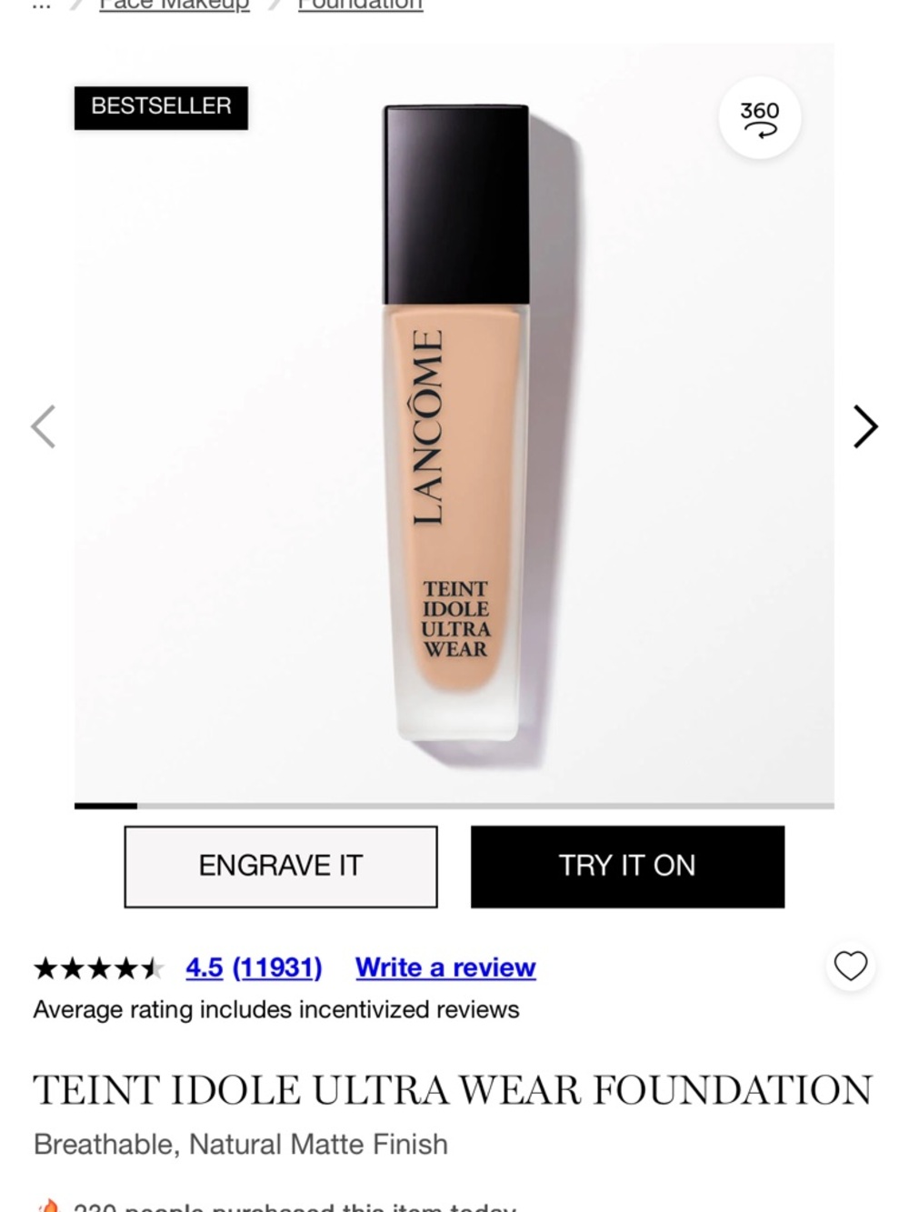 Lancome Teint Idole Ultra Wear Foundation -220C